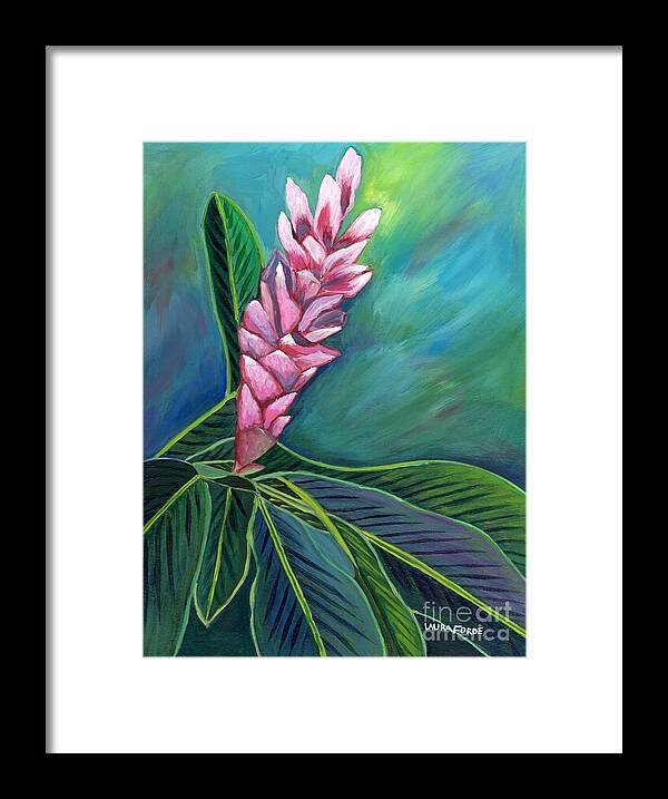 Flower Framed Print featuring the painting Pink Ginger Lily #1 by Laura Forde