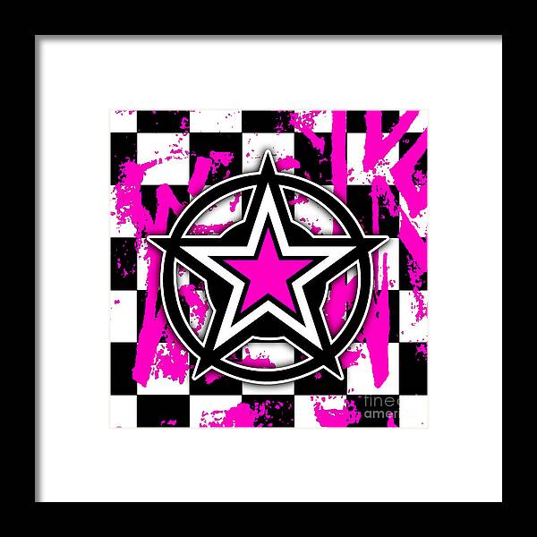 Pink Framed Print featuring the digital art Pink Star Checkerboard by Roseanne Jones