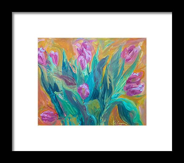 Flower Framed Print featuring the painting Pink Tulips by Kerima Swain