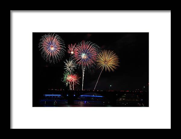 Fireworks Framed Print featuring the photograph Pops on the River Fireworks #1 by Robert Camp