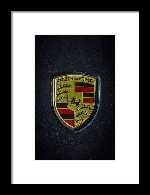 Car Framed Print featuring the photograph Porsche logo #1 by Paulo Goncalves