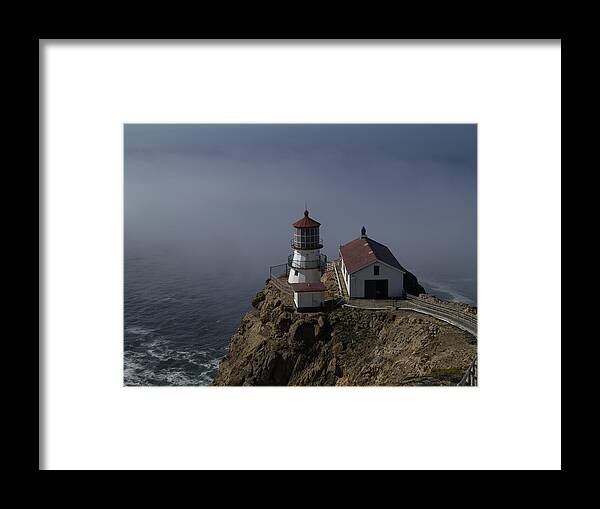 Pacific Ocean Framed Print featuring the relief Pt Reyes Lighthouse by Bill Gallagher