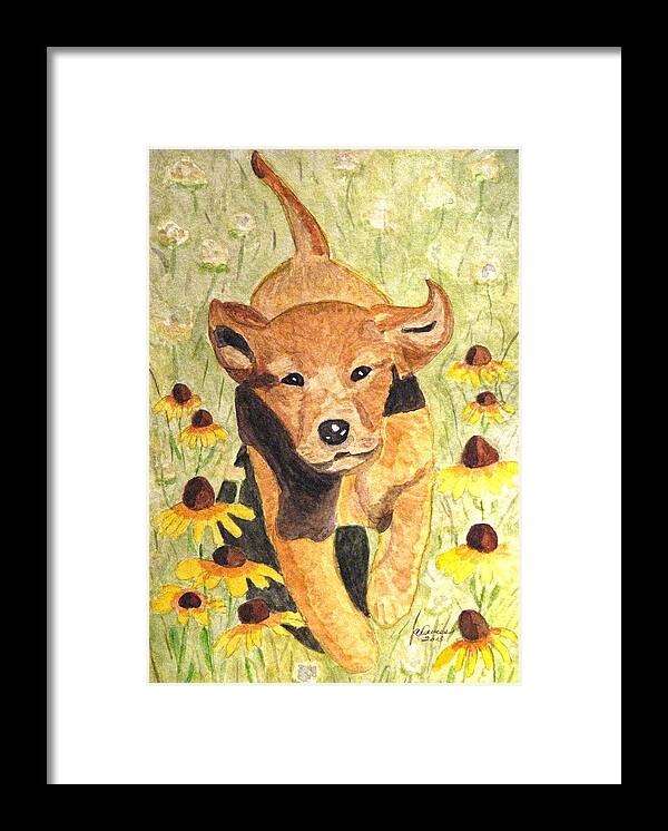 Puppies Framed Print featuring the painting Puppy Love by Angela Davies