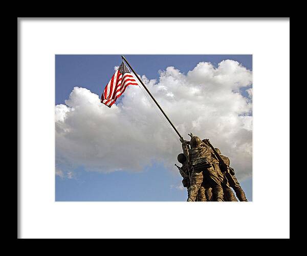 Iwo Framed Print featuring the photograph Raising The American Flag by Cora Wandel