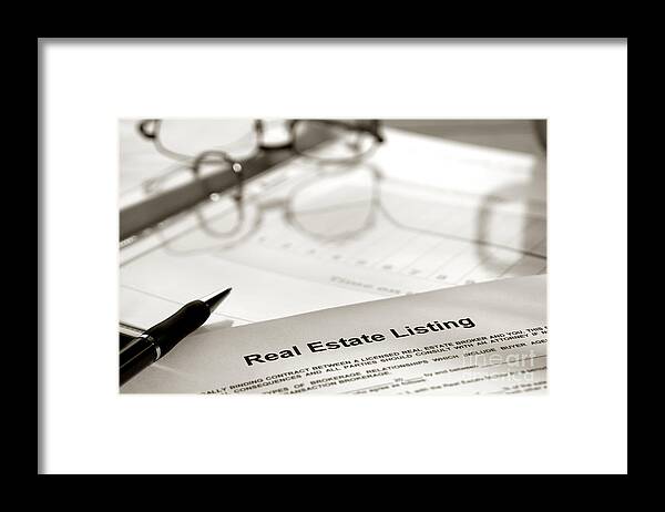 Agreement Framed Print featuring the photograph Real Estate Listing and Pen by Olivier Le Queinec
