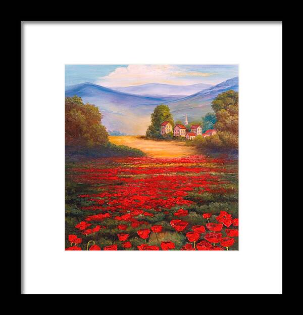 Field Of Red Poppies Framed Print featuring the painting Red Poppies by Jeanene Stein