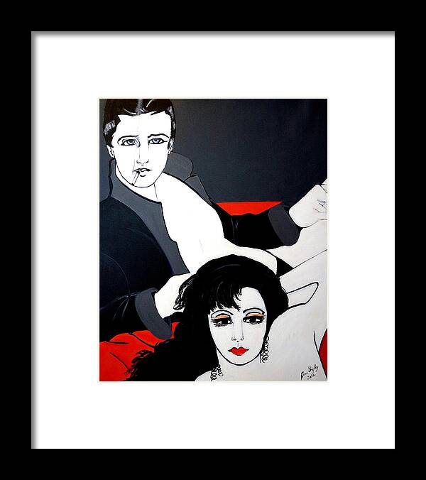 Man And Women Framed Print featuring the painting Relax Lets Watch A Movie by Nora Shepley