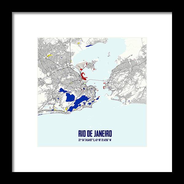  Framed Print featuring the painting Rio de Janeiro Piet Mondrian Style City Street Map Art #1 by Celestial Images
