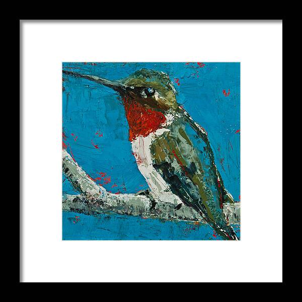 Hummingbird Framed Print featuring the painting Ruby-Throated Hummingbird by Jani Freimann