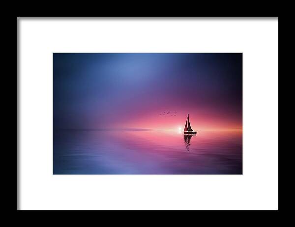Pastel Framed Print featuring the photograph Sailing Across The Lake Toward The Sunset #1 by Bess Hamiti