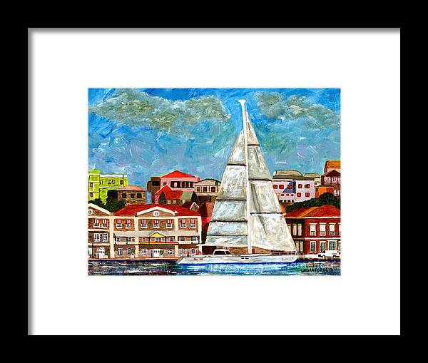 Landscape Framed Print featuring the painting Sailing In by Laura Forde