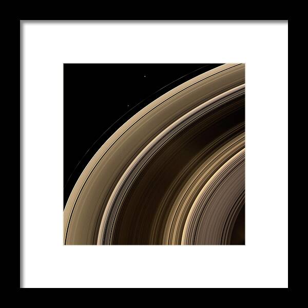 Janus Framed Print featuring the photograph Saturn's Rings And Moons by Nasa/jpl/space Science Institute/science Photo Library