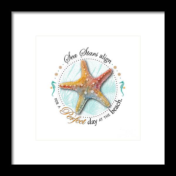 Seashell Framed Print featuring the digital art Sea stars align for a perfect day at the beach #2 by Amy Kirkpatrick