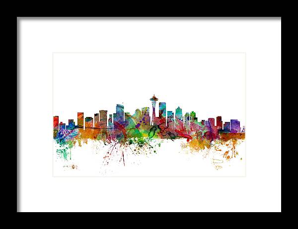United States Framed Print featuring the digital art Seattle Washington Skyline #1 by Michael Tompsett