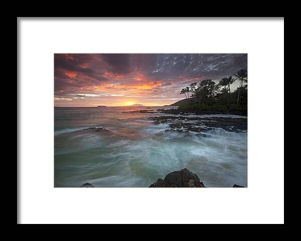 Sunset Secret Beach Maui Hawaii Ebb Flow Palmtrees Beach Rocks Framed Print featuring the photograph Secret Love #1 by James Roemmling