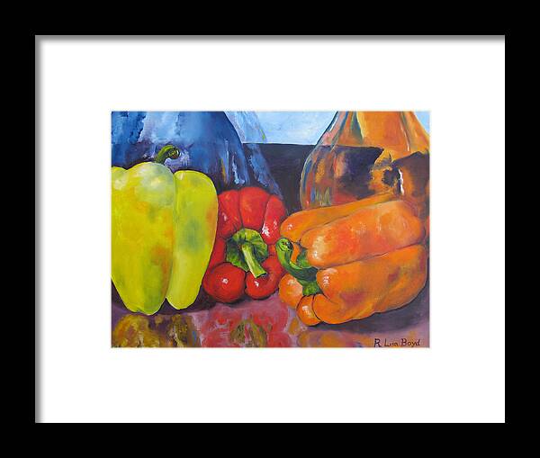 Still Life Framed Print featuring the painting Shades of Peppers by Lisa Boyd