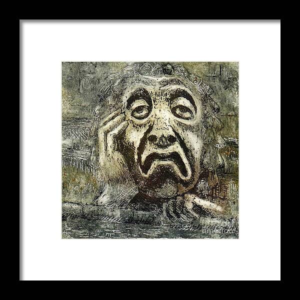 Gargoyle Framed Print featuring the relief Sloth #2 by Suzette Broad