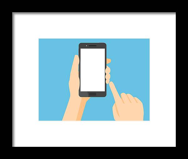 Empty Framed Print featuring the drawing Smartphone with blank white screen #1 by Yuoak