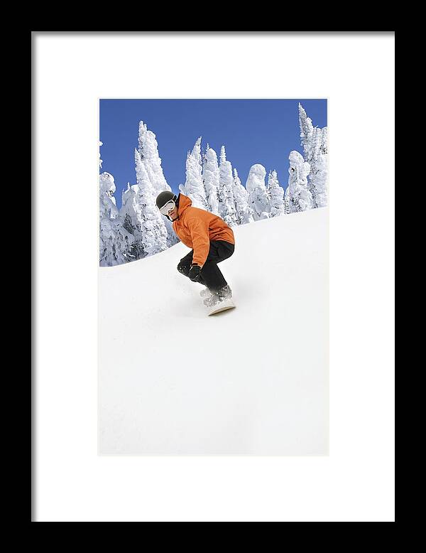Winter Framed Print featuring the photograph Snowboarder Going Down Snowy Hill #1 by Leah Hammond