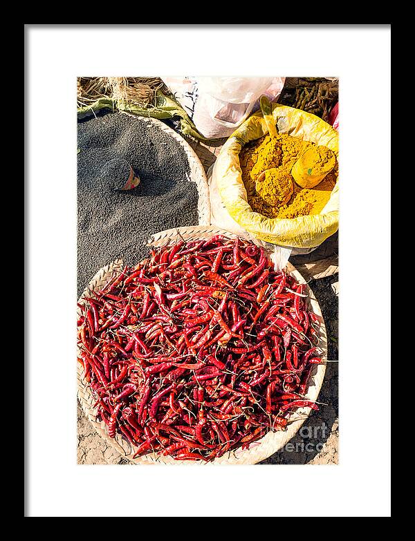 Spices Framed Print featuring the photograph Spices at local market - Myanmar #1 by Matteo Colombo