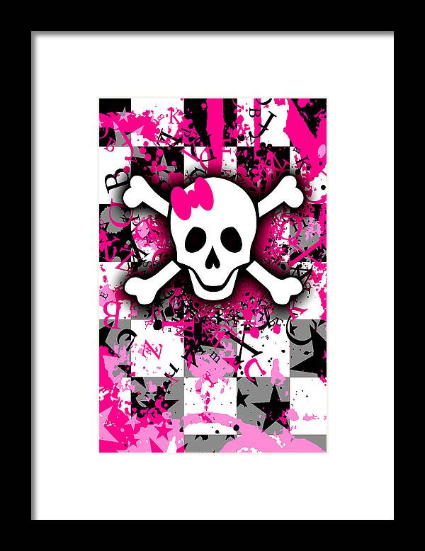 Skull Framed Print featuring the digital art Splatter Girly Skull by Roseanne Jones