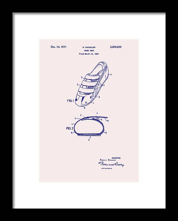 Patent Framed Print featuring the drawing Sport Shoe Patent 1971 #1 by Mountain Dreams