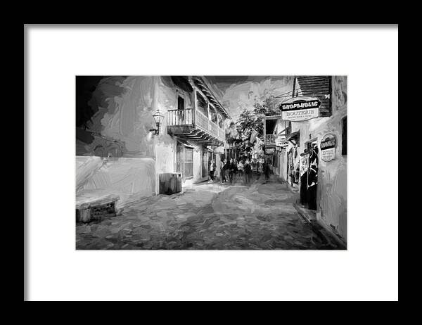 St. George Street Framed Print featuring the photograph St George Street St Augustine Florida Painted BW #1 by Rich Franco