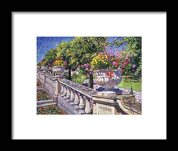 Gardenscape Framed Print featuring the painting Stairway Of Urns #1 by David Lloyd Glover