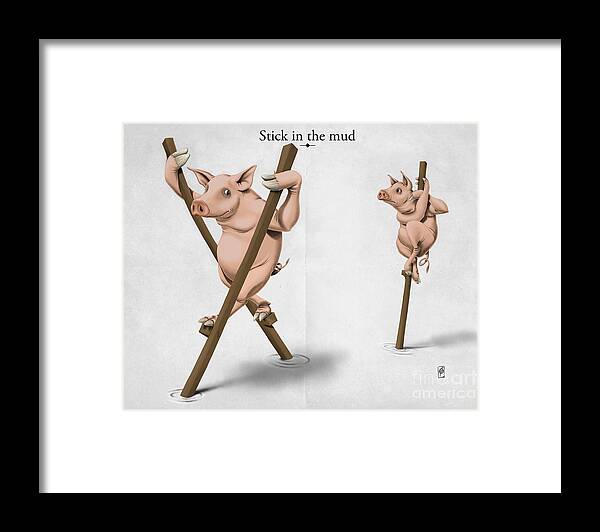 Pig Framed Print featuring the mixed media Stick in the Mud #1 by Rob Snow