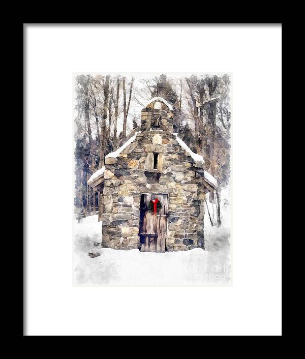 Chapel Framed Print featuring the painting Stone Chapel in the Woods Trapp Family Lodge Stowe Vermont #1 by Edward Fielding