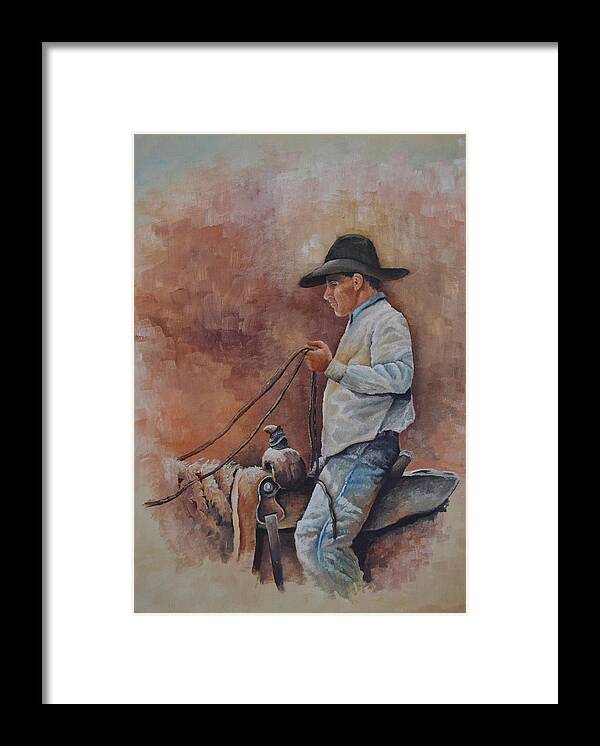 A Cowboy Riding His Horse Framed Print featuring the painting Straight in the Saddle by Martin Schmidt