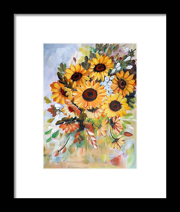 Sunflowers Framed Print featuring the painting Sunflowers by Dorothy Maier