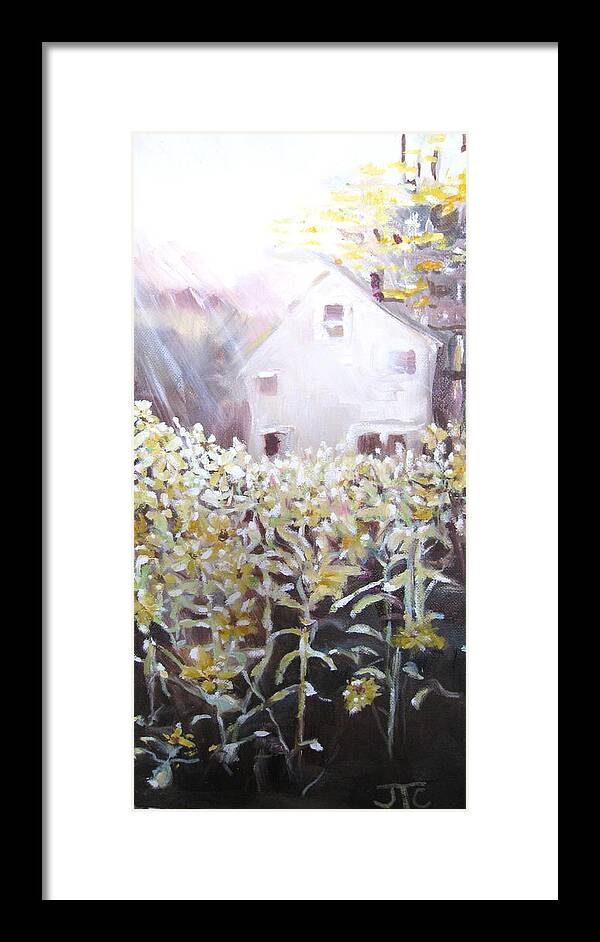 Landscape Framed Print featuring the painting Sunflowers by Julie Todd-Cundiff
