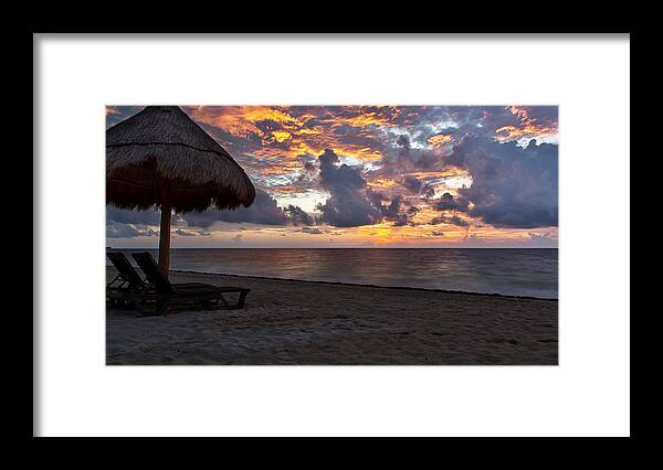 Umbrella Framed Print featuring the photograph Sunrise in Cancun Mexico #1 by Craig Bowman