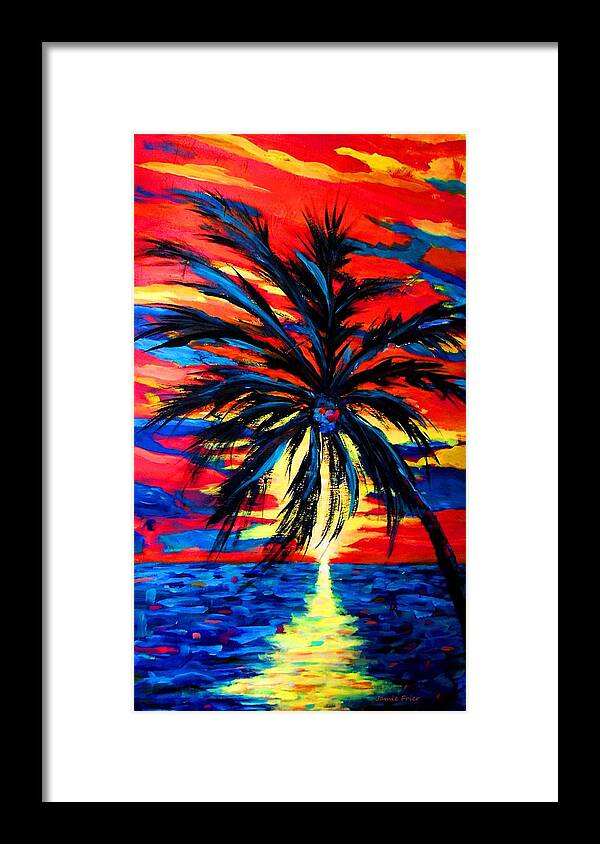 Colorful Framed Print featuring the painting Sunset Palm #2 by Jamie Frier