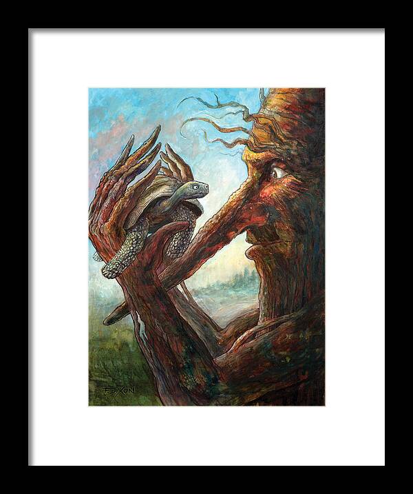 Trees With Faces Framed Print featuring the painting Surprise Encounter by Frank Robert Dixon