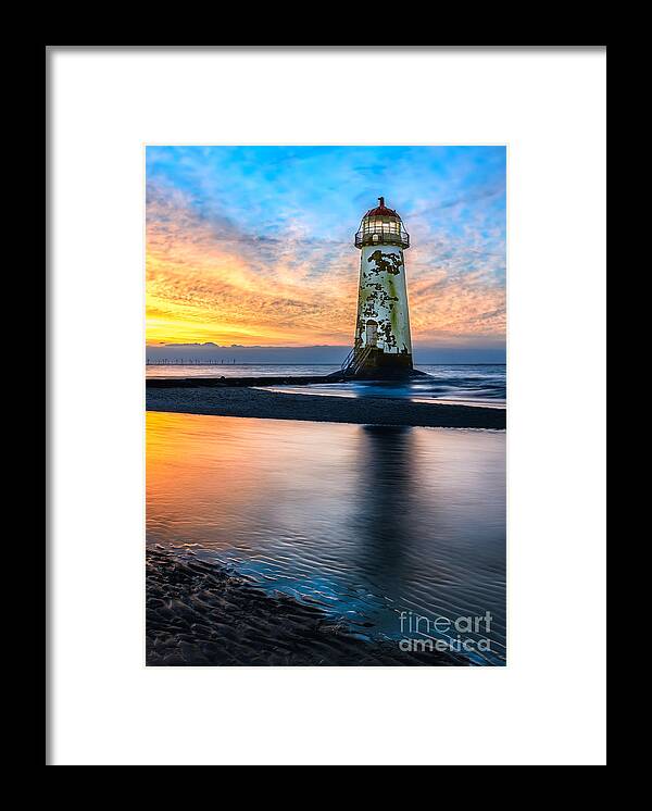 Lighthouse Framed Print featuring the photograph Talacre Lighthouse Sunset #2 by Adrian Evans