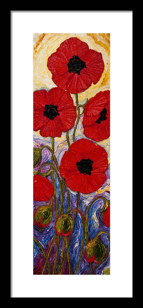 Red Poppy Painting Framed Print featuring the painting Tall Red Poppies by Paris Wyatt Llanso