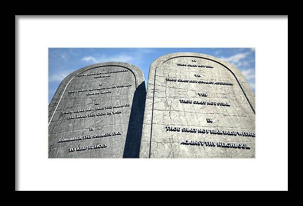 Ten Commandments Framed Print featuring the digital art Ten Commandments Standing In The Desert #1 by Allan Swart