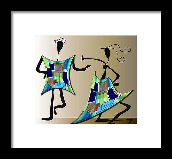 Digital Framed Print featuring the digital art The Dancers by Iris Gelbart