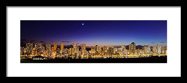Hawaii Framed Print featuring the photograph The Moon and Venus Over Honolulu #1 by Jason Chu