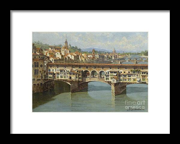 The Ponte Vecchio Framed Print featuring the painting The Ponte Vecchio Florence #2 by Celestial Images
