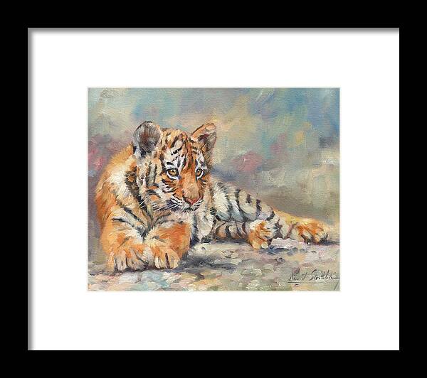 Tiger Framed Print featuring the painting Tiger Cub #1 by David Stribbling
