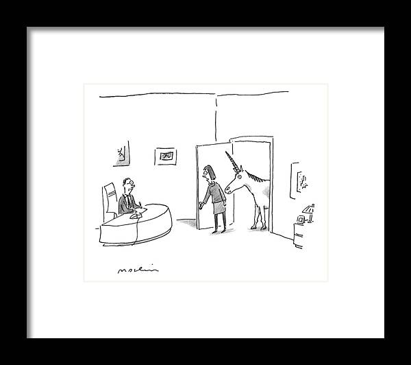 Caption Contest Framed Print featuring the drawing Trailed By A Unicorn #1 by Michael Maslin
