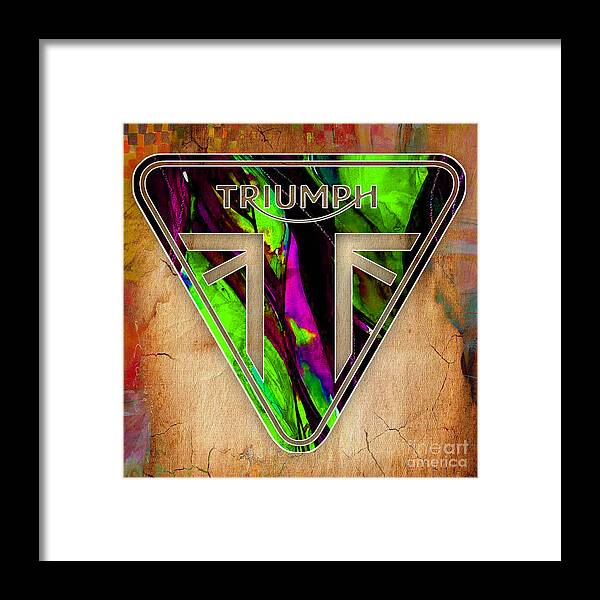 Motorcycle Framed Print featuring the mixed media Triumph Motorcycle Badge #1 by Marvin Blaine