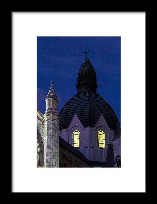 Architecture Framed Print featuring the photograph Twilight at Sacred Heart #1 by Ed Gleichman
