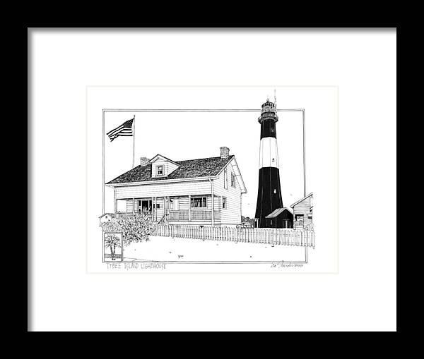 Tybee Island Lighthouse Framed Print featuring the drawing Tybee Island Lighthouse by Ira Shander