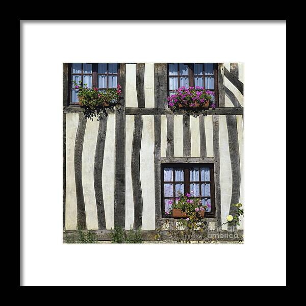 Architecture Building Buildings Day Daylight Daytime During Europe European Exterior Exteriors Facade Facades Fachwerk Fachwerk Frame Framed Framework France French Front Fronts Half Half-timbered House Houses In Mock Nobody Normandy Outdoor Photo Photos Shot Shots The Timber Timber-frame Timber-framed Timbered Tudor Tudorbethan Typical Framed Print featuring the photograph Typical house half-timbered in Normandy. France. Europe #1 by Bernard Jaubert