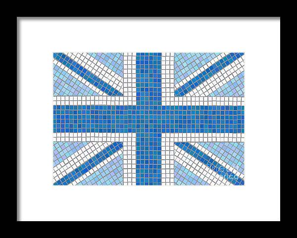 Background Framed Print featuring the digital art Union Jack blue #1 by Jane Rix