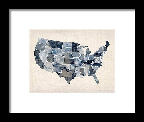 United States Map Framed Print featuring the digital art United States Watercolor Map #1 by Michael Tompsett